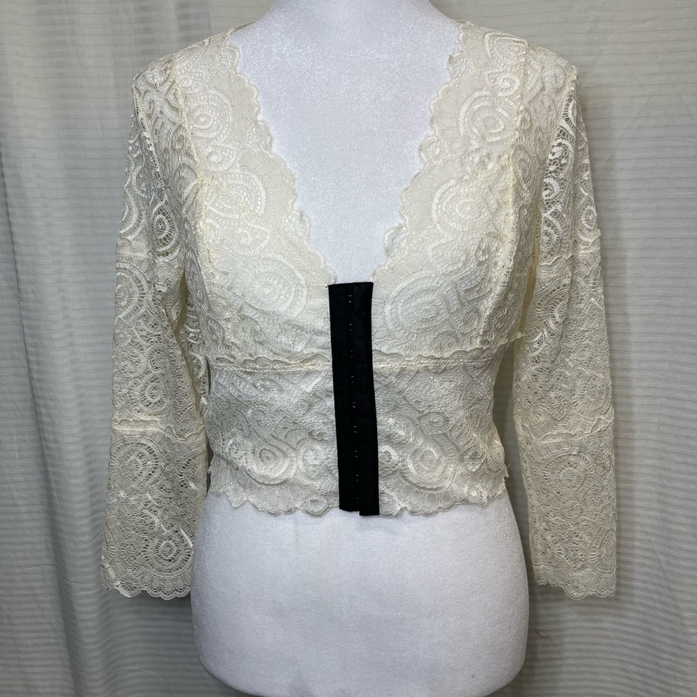 bebe Cream Lace Top with Black Accent